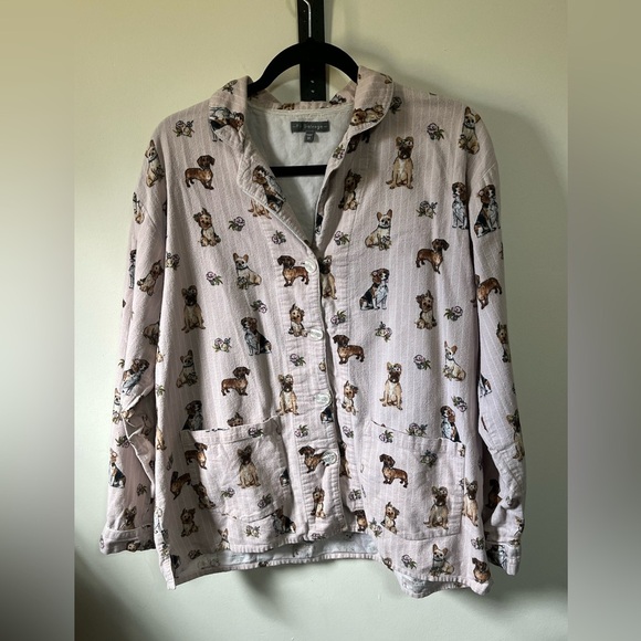 PJ Salvage Dog Print Flannel Pajama Top Sz Med - Picture 2 of 9
